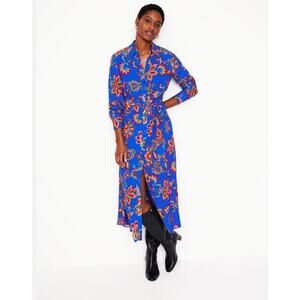 Boden Paisley Belted Shirt Dress Blue Floral Midi Size 14 Cottagecore